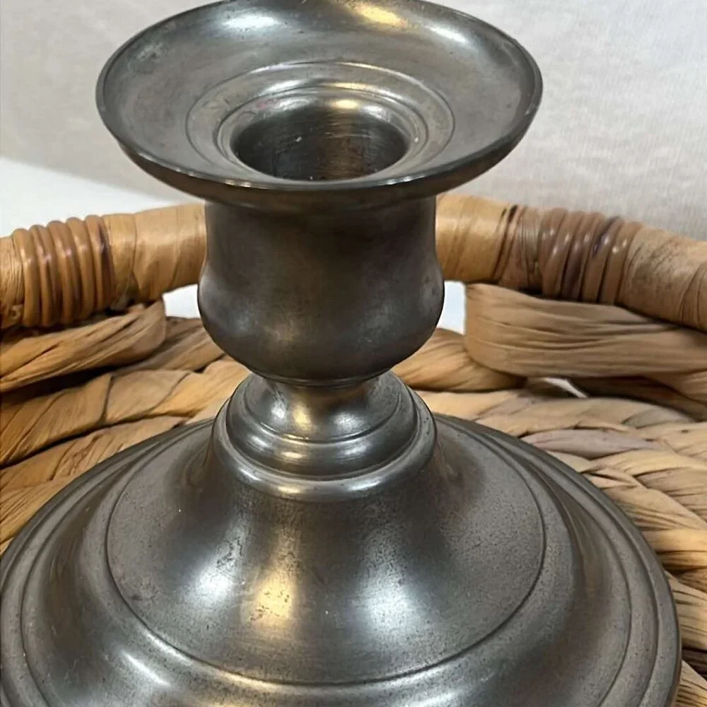 Pewter Candle Stick Single Vintage Colonial Cottagecore Elegant Minimalist Primi